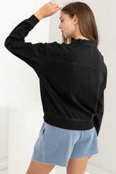 HYFVE Women's Half Zip Drop Shoulder Cotton Sweatshirt - Perfect for Workout & Casual Wear